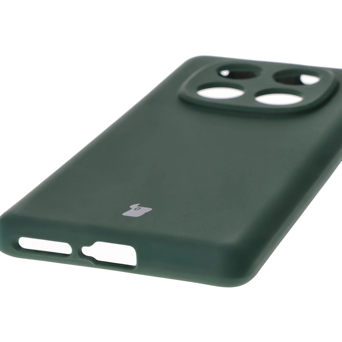 Zbliżenie na precyzyjne wycięcia i możliwość ładowania indukcyjnego w etui Bizon Soft Case do Xiaomi Redmi Note 14 Pro 4G