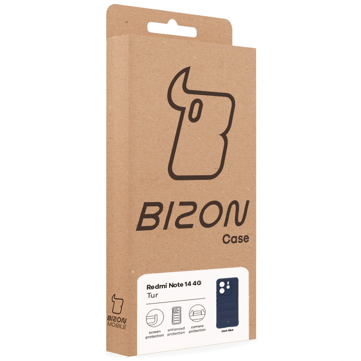 Przód pudełka Bizon Case z dedykowaną etykietą do Xiaomi Redmi Note 14 4G