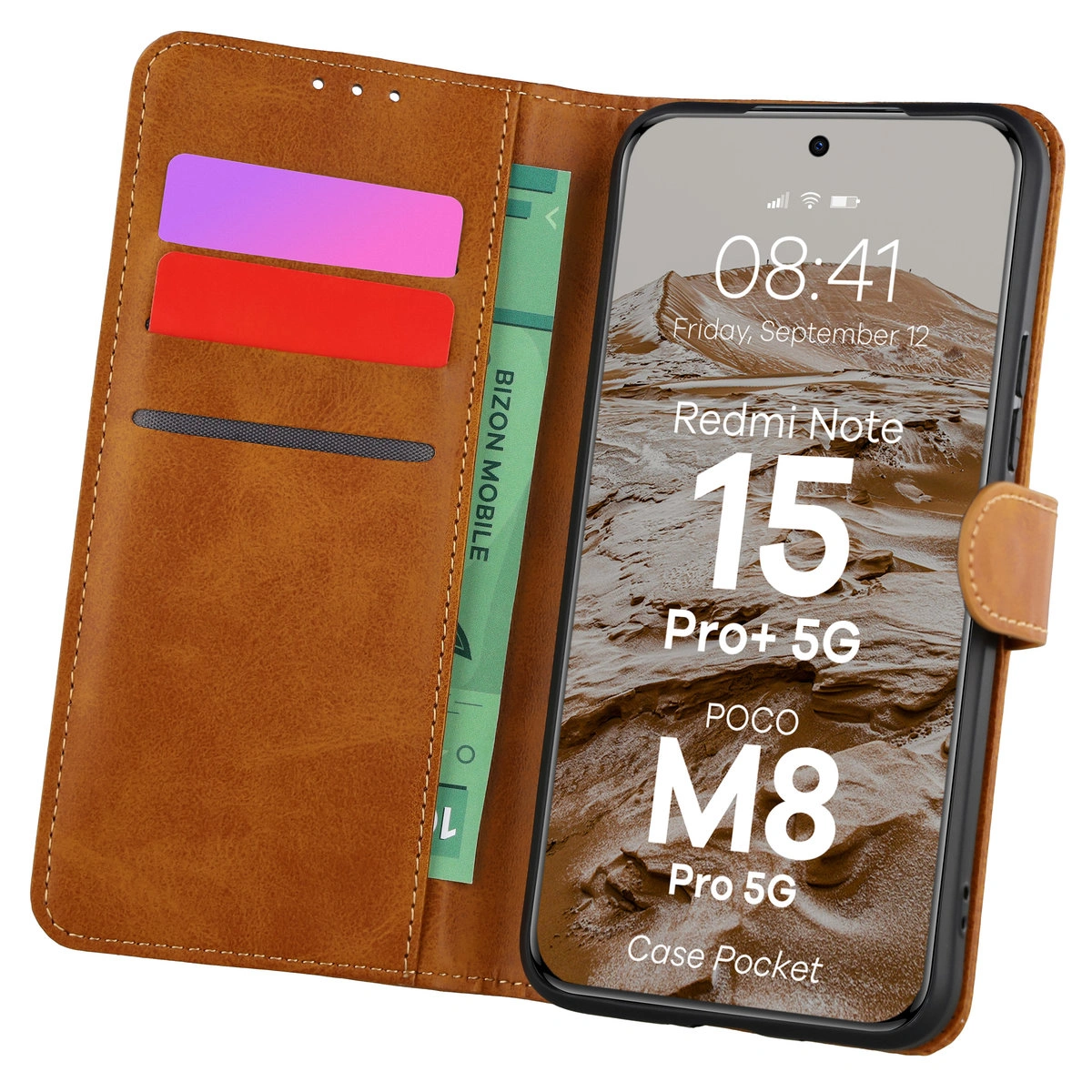 Etui z klapką z miejscem na karty Bizon Case Pocket do Xiaomi Redmi Note 15 Pro Plus 5G / POCO M8 Pro 5G