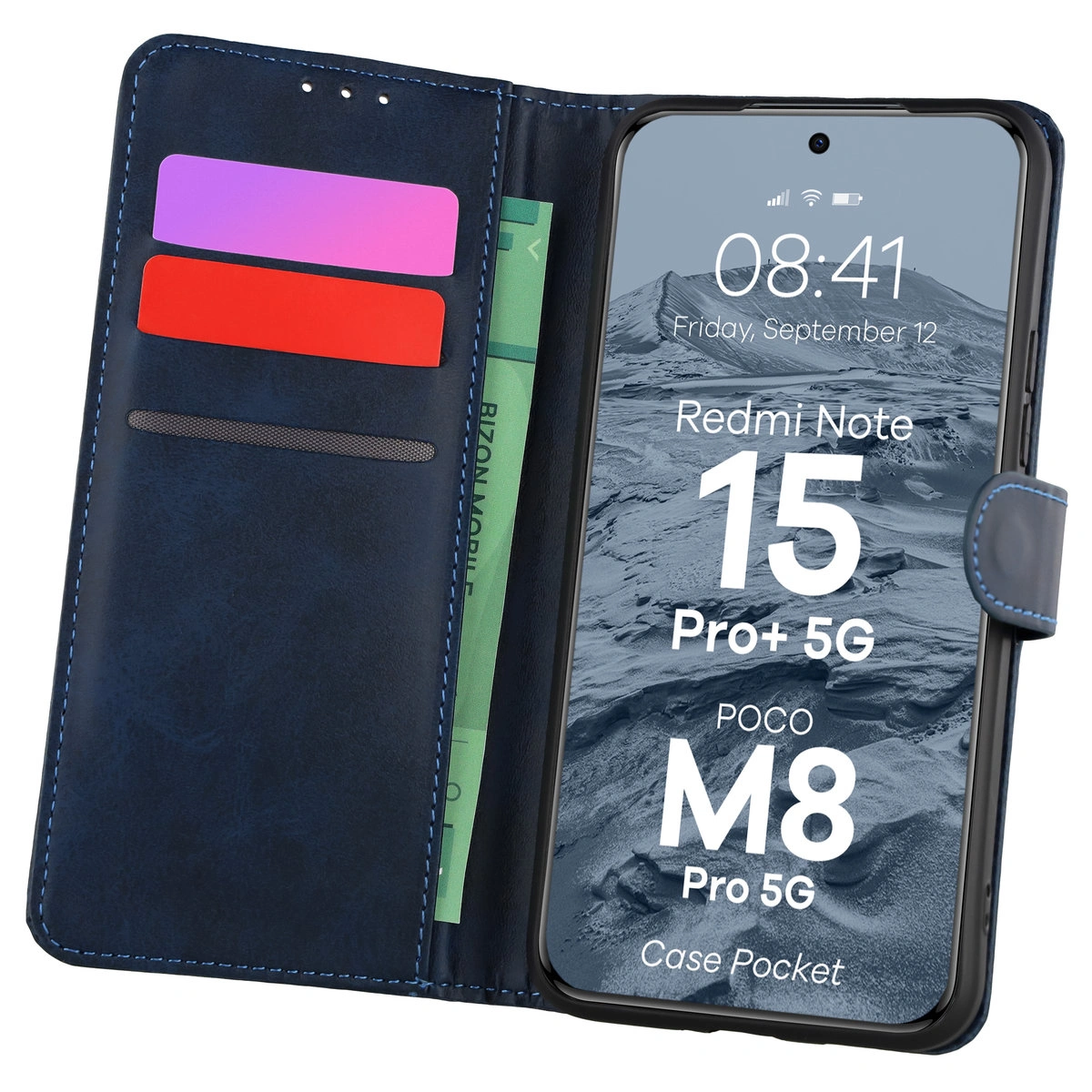 Etui z klapką z miejscem na karty Bizon Case Pocket do Xiaomi Redmi Note 15 Pro Plus 5G / POCO M8 Pro 5G