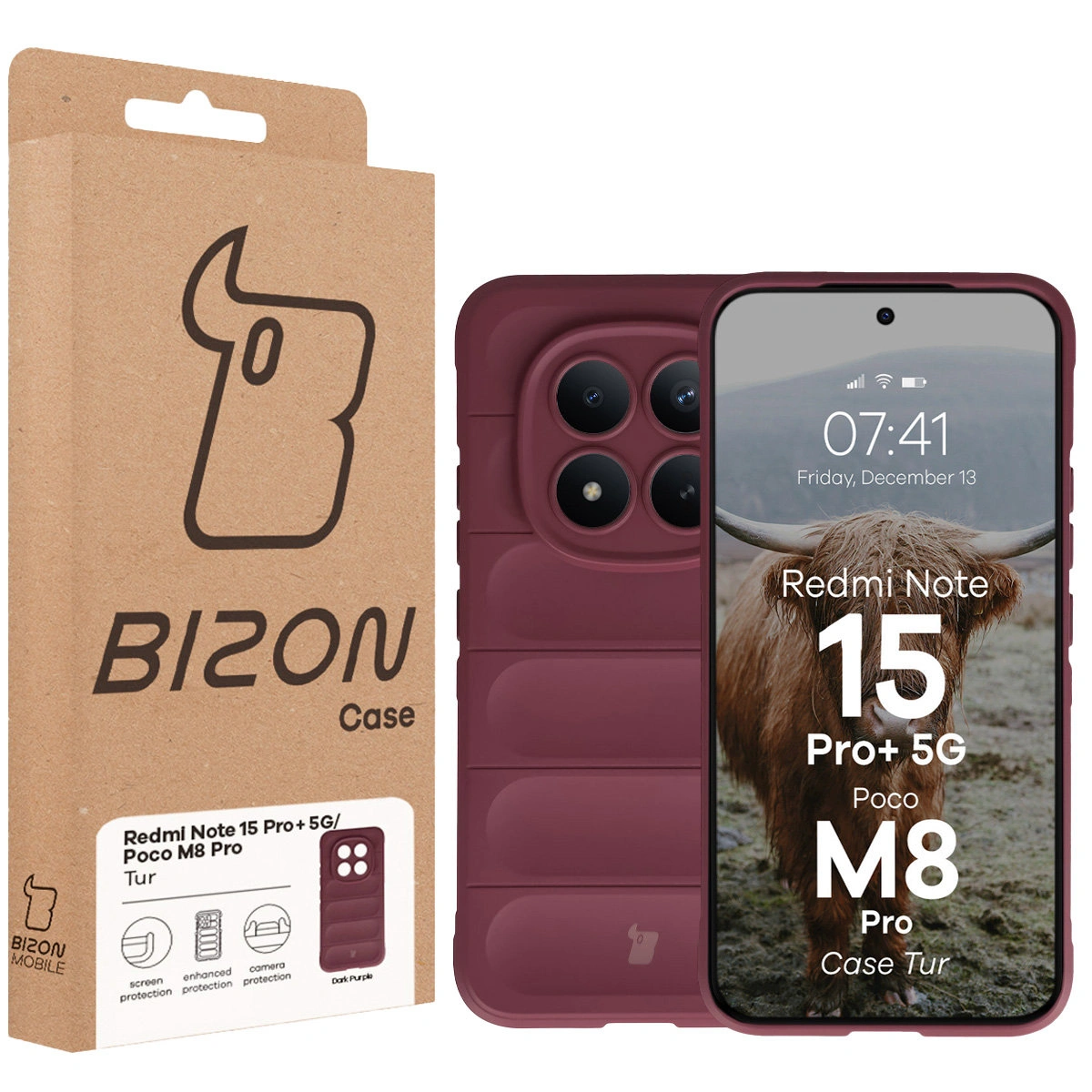 Przód pudełka Bizon Case z dedykowaną etykietą do Xiaomi Redmi Note 15 Pro Plus 5G / POCO M8 Pro 5G