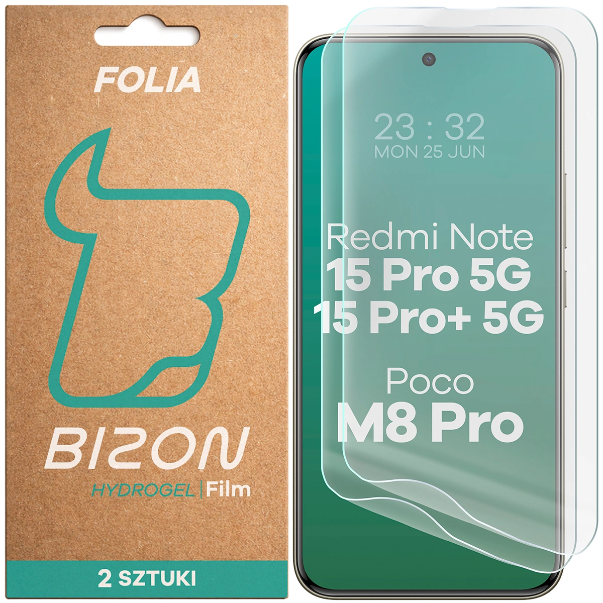 Pudełko i folia hydrożelowa na ekran Bizon Film Hydrogel Front Duo do Xiaomi Redmi Note 15 Pro 5G / Xiaomi Redmi Note 15 Pro Plus 5G / POCO M8 Pro 5G