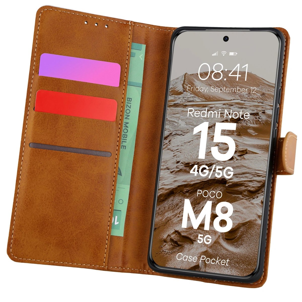Etui z klapką z miejscem na karty Bizon Case Pocket do Xiaomi Redmi Note 15 / Xiaomi POCO M8 5G