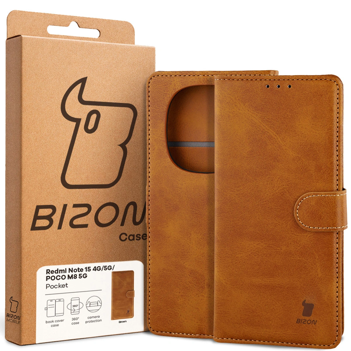Przód pudełka Bizon Case z dedykowaną etykietą do Xiaomi Redmi Note 15 / Xiaomi POCO M8 5G