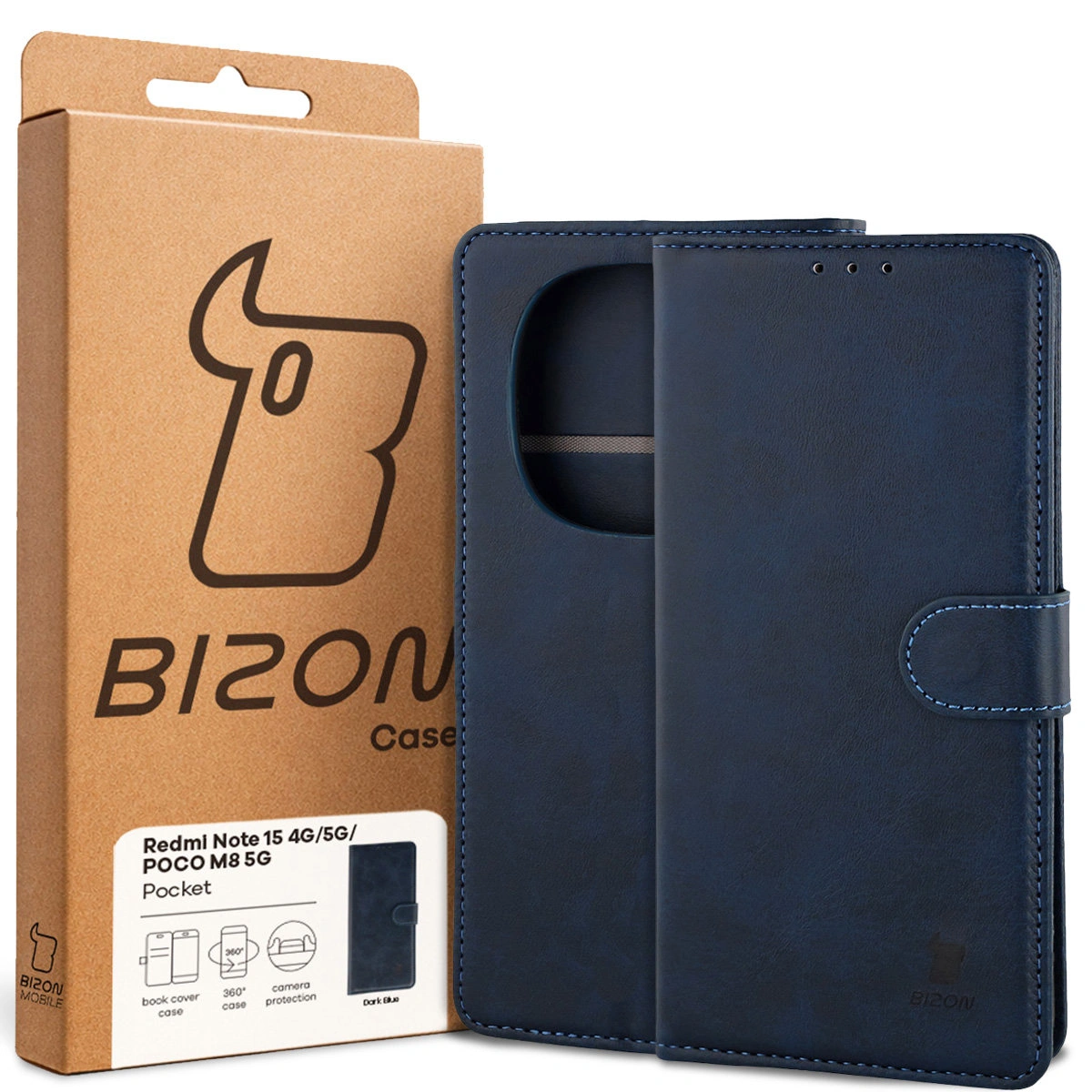 Przód pudełka Bizon Case z dedykowaną etykietą do Xiaomi Redmi Note 15 / Xiaomi POCO M8 5G