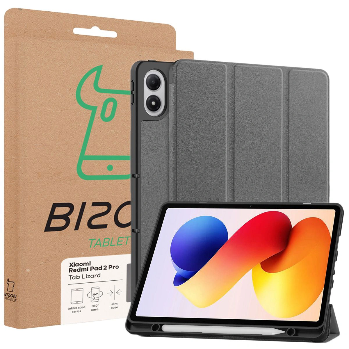 Przód pudełka Bizon Case z dedykowaną etykietą do Xiaomi Redmi Pad 2 Pro