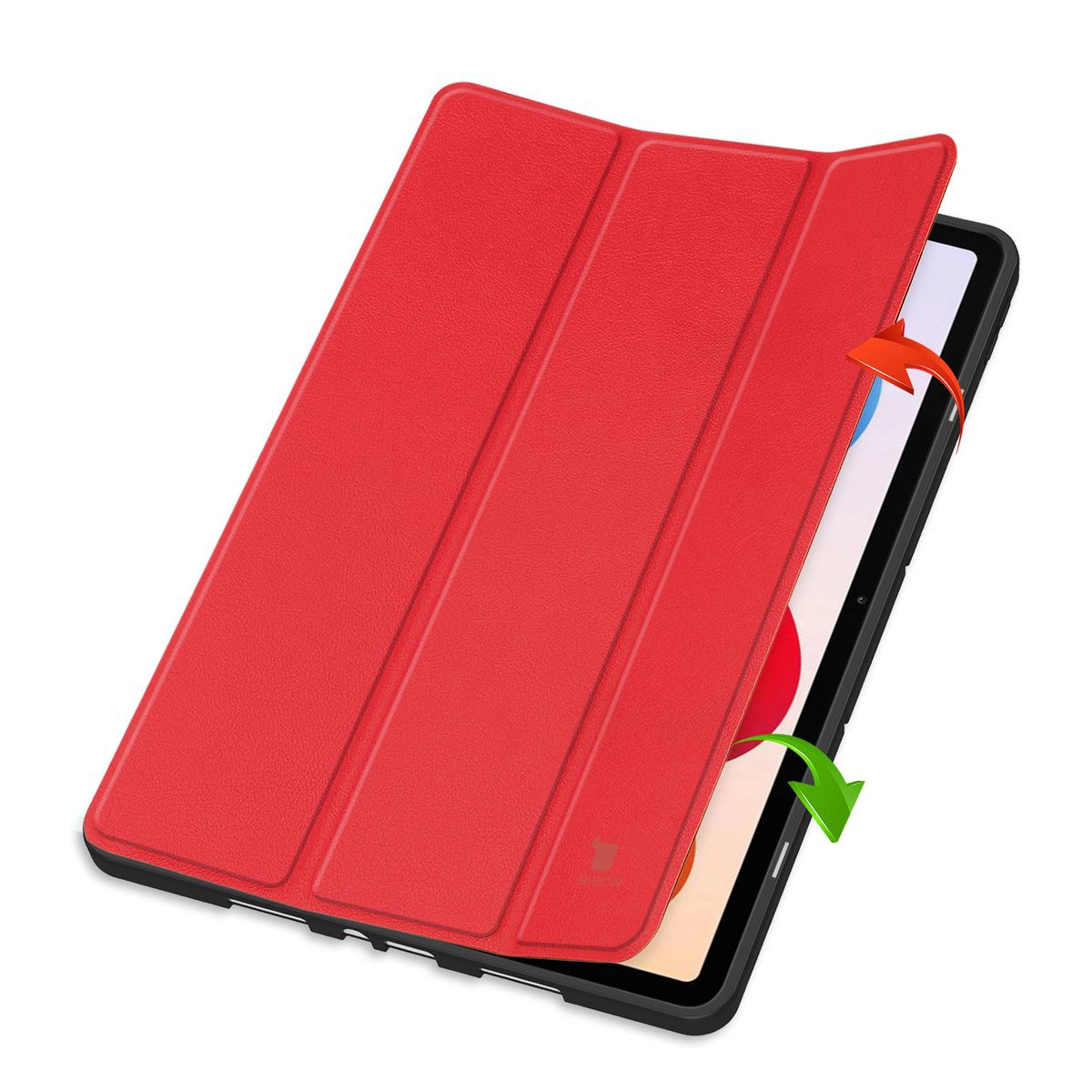 Dwa etui stojące na podwyższeniach, ukazujące funkcję zmiany w podstawkę do Xiaomi Redmi Pad 2 Pro