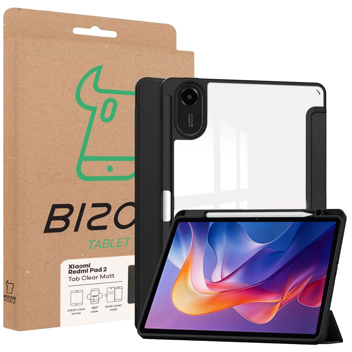 Przód pudełka Bizon Tablet Case z dedykowaną etykietą do Xiaomi Redmi Pad 2