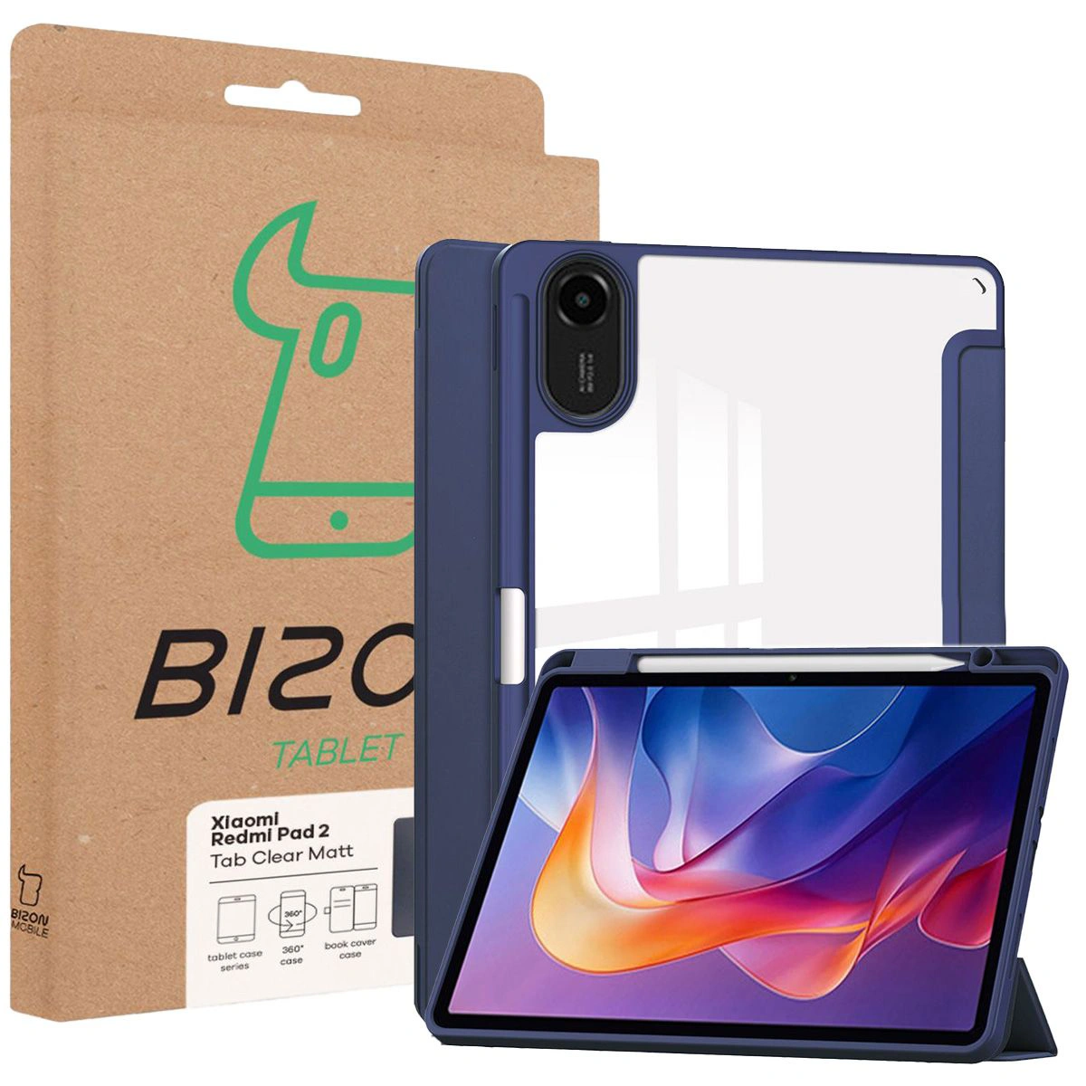 Przód pudełka Bizon Tablet Case z dedykowaną etykietą do Xiaomi Redmi Pad 2