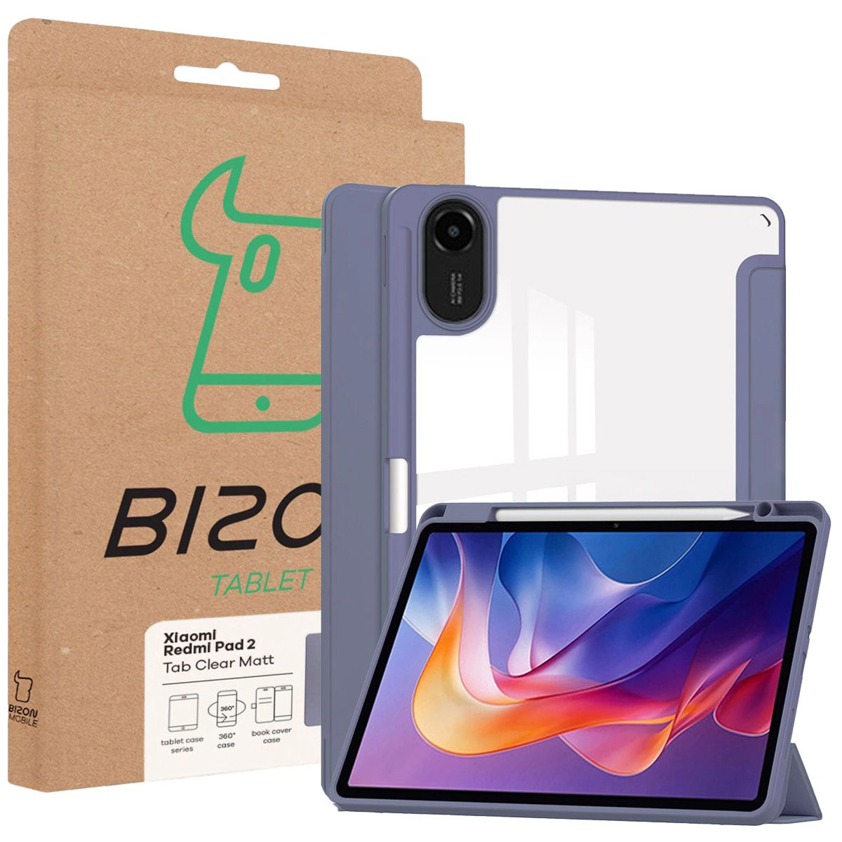 Przód pudełka Bizon Tablet Case z dedykowaną etykietą do Xiaomi Redmi Pad 2