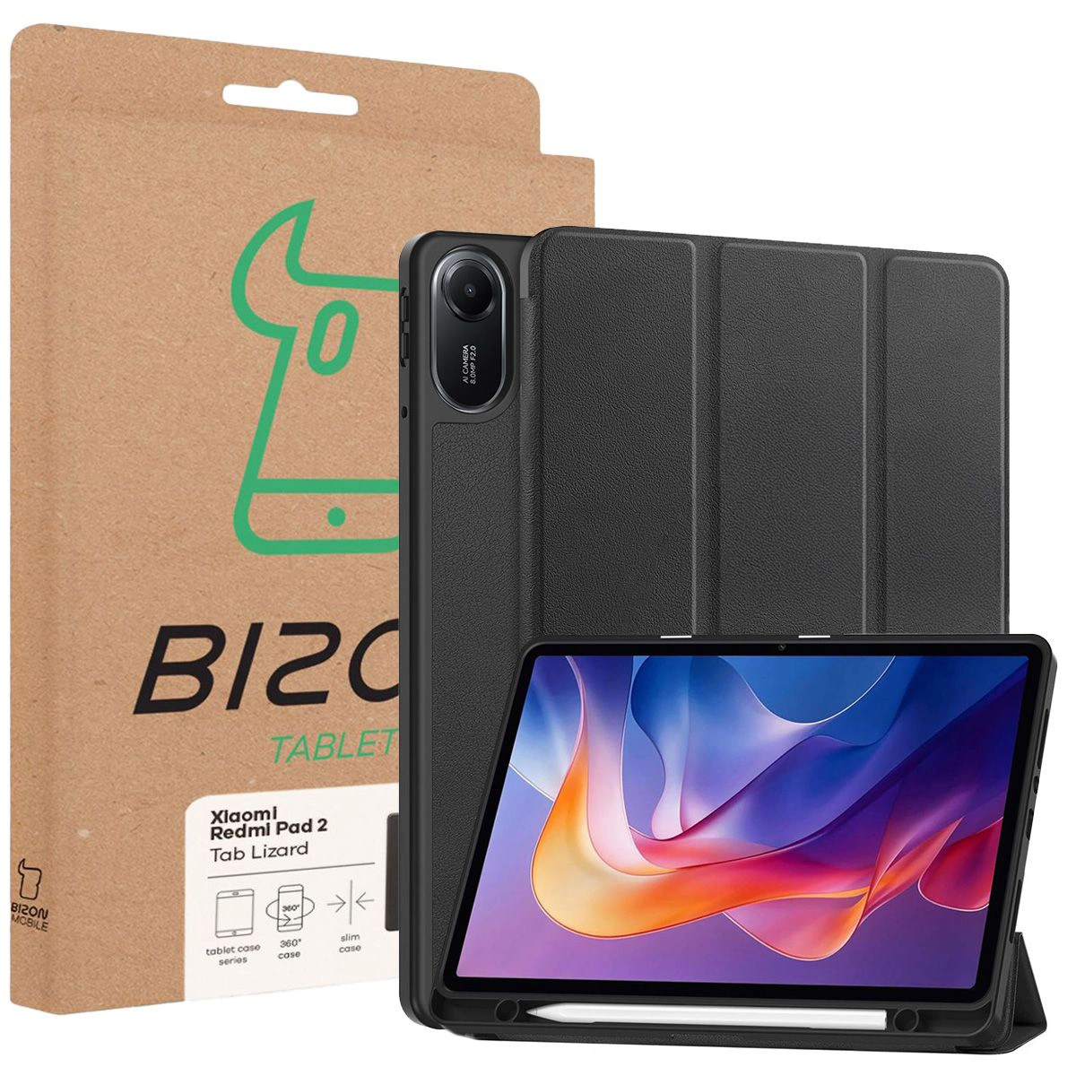 Przód pudełka Bizon Case z dedykowaną etykietą do Xiaomi Redmi Pad 2