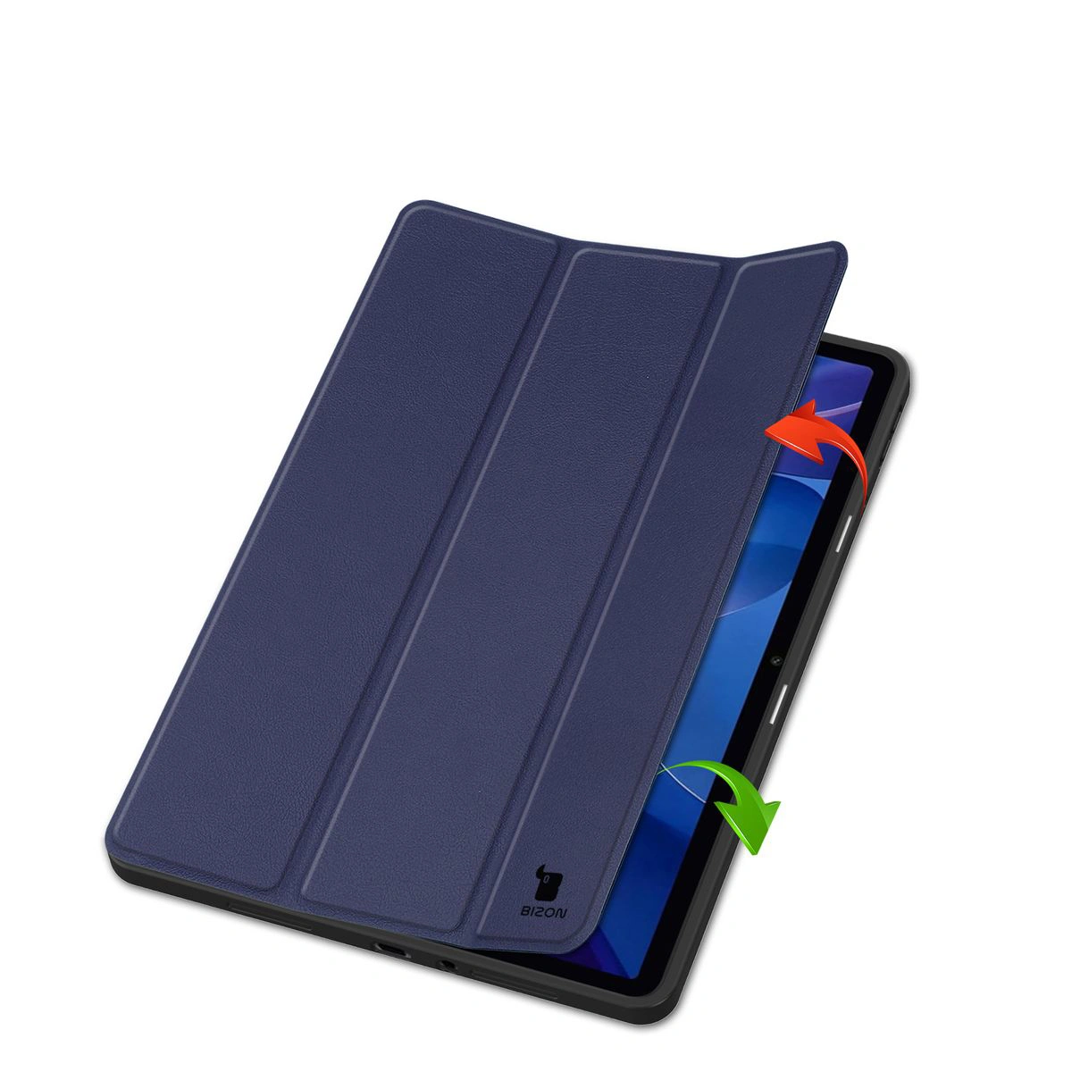 Dwa etui stojące na podwyższeniach, ukazujące funkcję zmiany w podstawkę do Xiaomi Redmi Pad 2