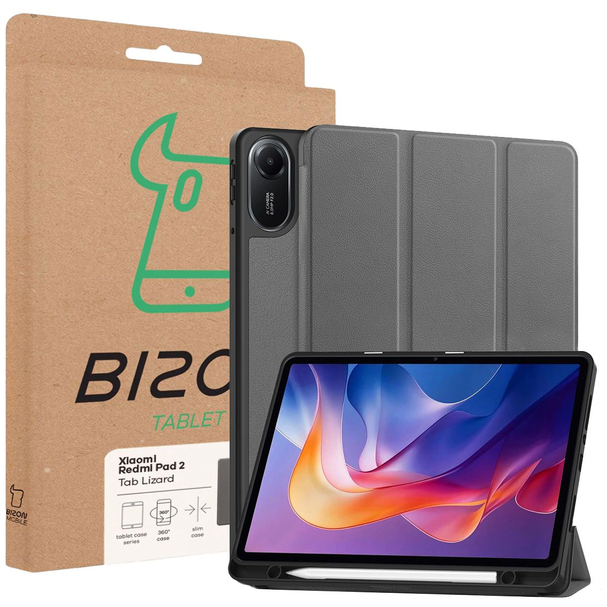 Przód pudełka Bizon Case z dedykowaną etykietą do Xiaomi Redmi Pad 2
