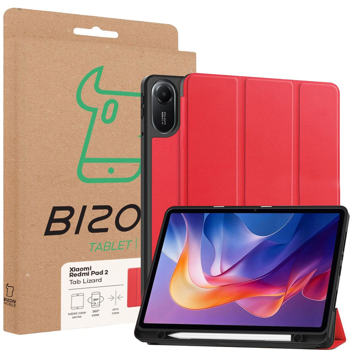 Przód pudełka Bizon Case z dedykowaną etykietą do Xiaomi Redmi Pad 2