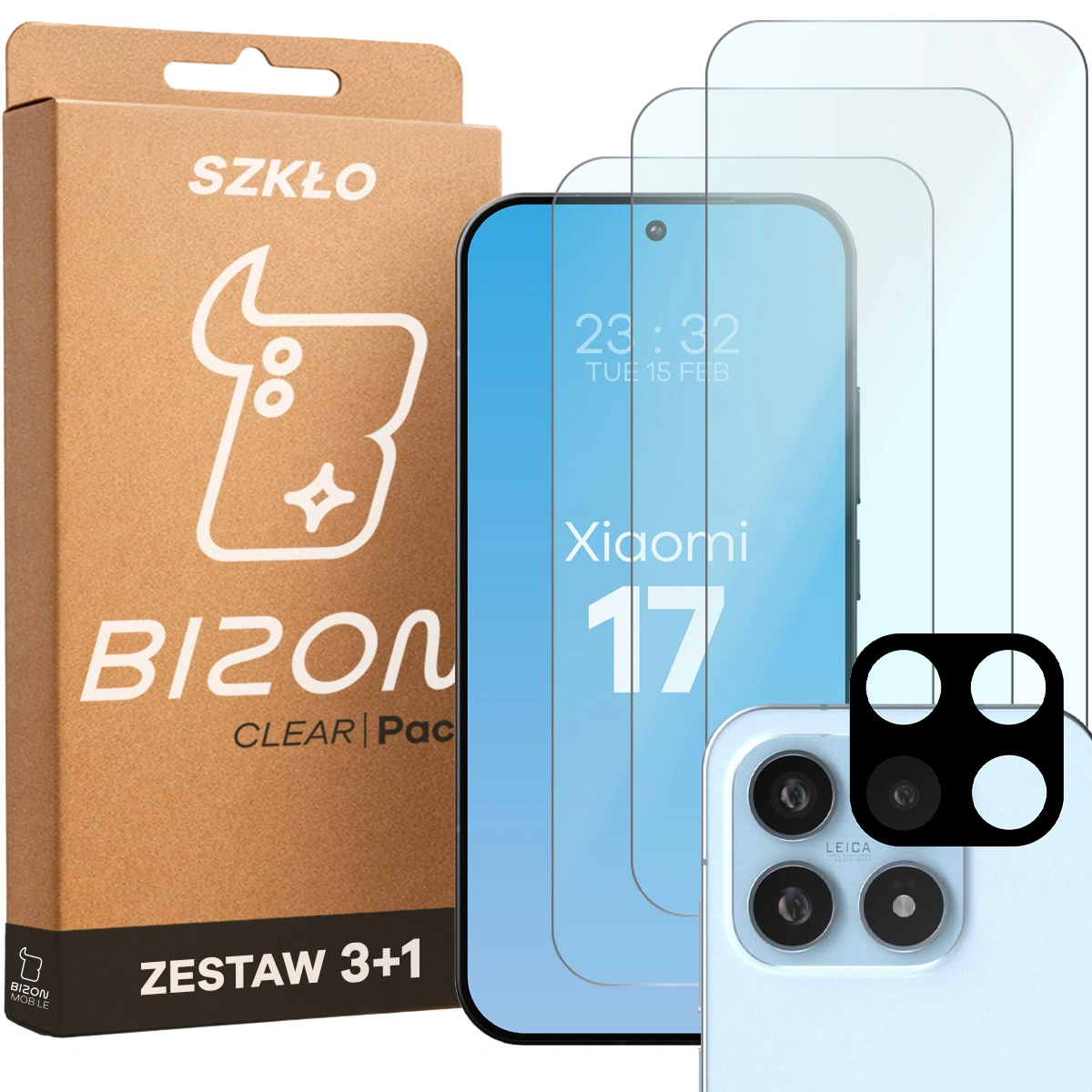 Pudełko i zestaw szkieł do Xiaomi 17: 3x szkło hartowane i lens