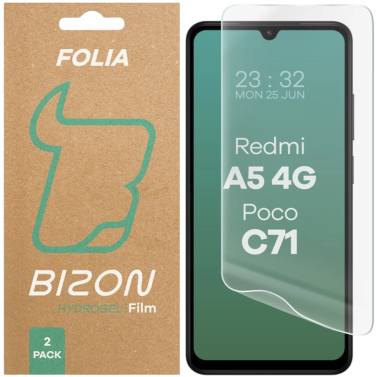 Pudełko i folia hydrożelowa na ekran Bizon Film Hydrogel Front Duo do Xiaomi Redmi A5 4G / Xiaomi POCO C71 4G