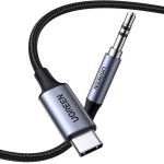 Kabel audio AUX 3,5 mm mini jack - USB Typ C do telefonu / tabletu 1m, czarny