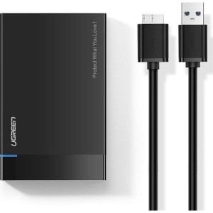 Kieszeń na dysk HDD SSD Ugreen obudowa dysku SATA 2,5'' USB 3.2 Gen 1 (5 Gbps) micro USB SuperSpeed + kabel 0,5 m, czarna