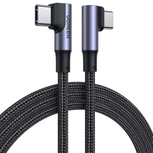 Kabel kątowy Ugreen USB-C / USB-C 100 W, QC 4.0, PD, FCP, 1 m, czarny 