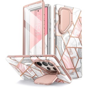 Etui pancerne Supcase i-Blason Cosmo Mag SP Stand MagSafe do Galaxy S24 Ultra, marmurowo-różowe