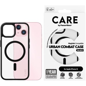 Etui CARE by PanzerGlass Urban Combat Case MagSafe do iPhone 15, przezroczyste z czarnym