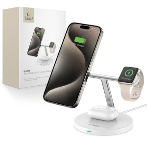  Ładowarka indukcyjna Tech-Protect Qi15W A35 3w1 Magnetic Stand and Wireless Charger do MagSafe, Qi, biała