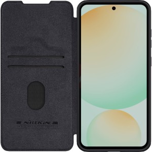 Etui z klapką i ochroną aparatu Nillkin Qin Pro do Galaxy S24 FE, czarne