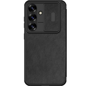 Etui z klapką i ochroną aparatu Nillkin Qin Pro do Galaxy S25, czarne