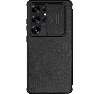Etui z klapką i ochroną aparatu Nillkin Qin Pro do Galaxy S25 Ultra, czarne