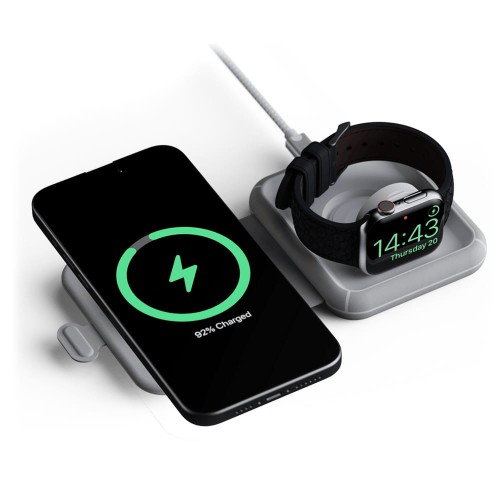 Xtorm Caricabatterie Wireless Pieghevole 2-in-1: Stazione Di Ricarica Da Viaggio Per Smartphone E Apple Watch, 15W, Universale Qi, Magnetico, USB-C, Grigio