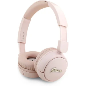 OUTLET: Bezprzewodowe słuchawki nauszne Guess Metal Logo Script Logo Bluetooth 5.3, różowe