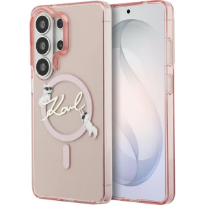 OUTLET: Etui Karl Lagerfeld IML Print MagSafe Karl Script do Galaxy S26 Ultra, półprzezroczyste różowe z kotką Choupette