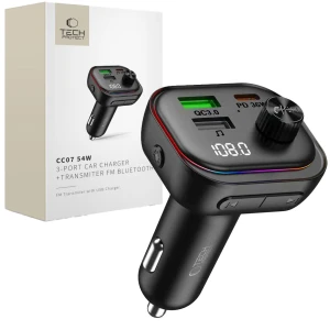 OUTLET: Transmiter FM z Bluetooth + ładowarka samochodowa 54W, Tech-Protect CC07, 2x USB-A, 1x USB-C, czarny