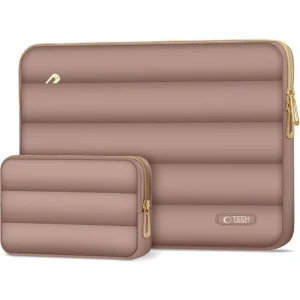 OUTLET: Etui do laptopa 13" - 14" + mała torba na akcesoria, Tech-Protect Puffy, brązowe