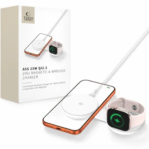 Ładowarka indukcyjna Tech-Protect A55 2in1 Qi2.2 25W do MagSafe, Apple Watch, biała