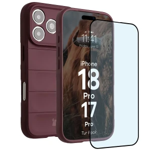 Pancerne etui + szkło hartowane Bizon Tur Pack do iPhone 18 Pro / 17 Pro, burgundowe
