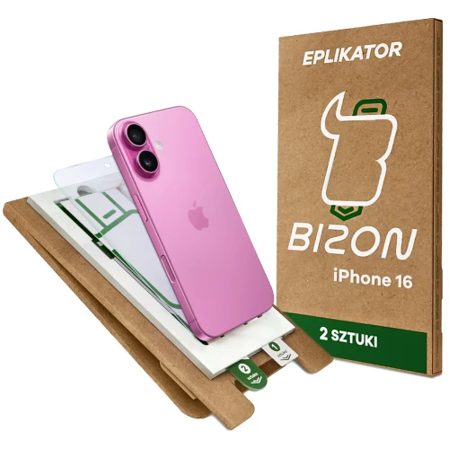 2x Szkło hybrydowe z eko aplikatorem Bizon Eplikator Hybrid Mule do iPhone 16 (1/5)