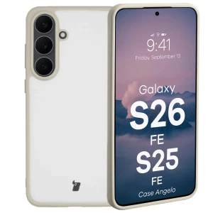 Etui Bizon Case Angelo do Galaxy S26 FE / S25 FE, półprzezroczyste z beżową ramką