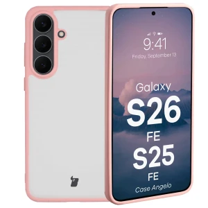 Etui Bizon Case Angelo do Galaxy S26 FE / S25 FE, półprzezroczyste z jasnoróżową ramką