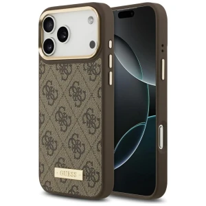 OUTLET: Etui Guess 4G Logo Plate do MagSafe do iPhone 17 Pro Max, brązowe