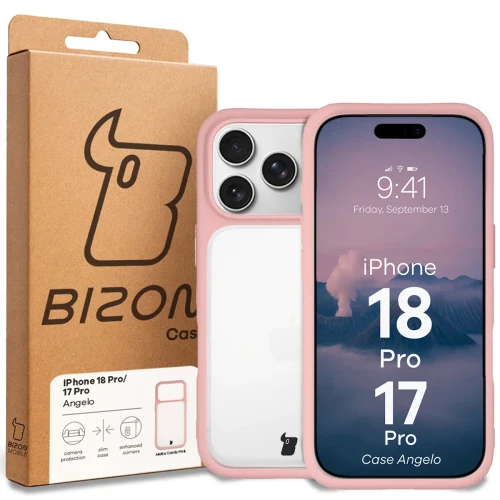 Etui Bizon Case Angelo do iPhone 18 Pro / 17 Pro, półprzezroczyste z jasnoróżową ramką (6/6)