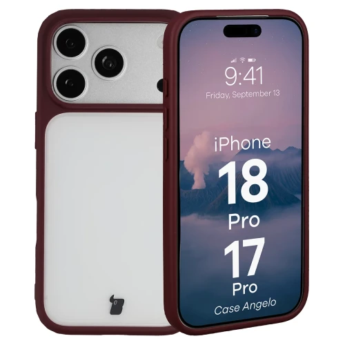 Etui Bizon Case Angelo do iPhone 18 Pro / 17 Pro, półprzezroczyste z burgundową ramką (1/6)
