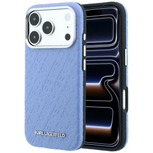 Etui Karl Lagerfeld Grained Allover Logo Metal Elongated do iPhone 18 Pro / 17 Pro do MagSafe, niebieskie