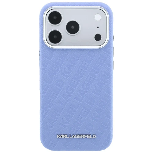 Etui Karl Lagerfeld Grained Allover Logo Metal Elongated do iPhone 18 Pro / 17 Pro do MagSafe, niebieskie