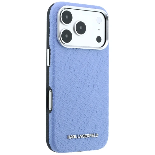 Etui Karl Lagerfeld Grained Allover Logo Metal Elongated do iPhone 18 Pro / 17 Pro do MagSafe, niebieskie