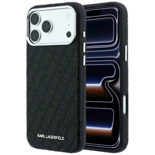 Etui Karl Lagerfeld Grained Allover Logo Metal Elongated do iPhone 18 Pro Max / 17 Pro Max do MagSafe, czarne