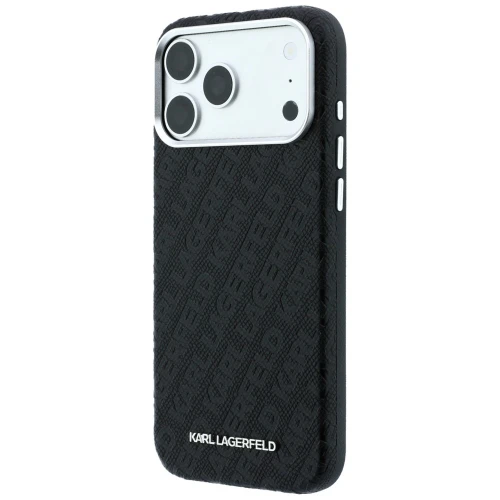 Etui Karl Lagerfeld Grained Allover Logo Metal Elongated do iPhone 18 Pro Max / 17 Pro Max do MagSafe, czarne