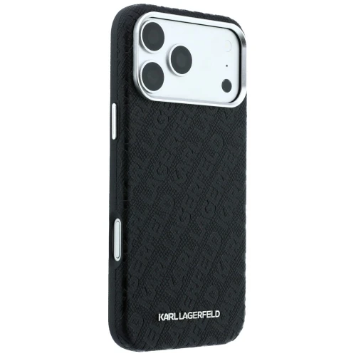 Etui Karl Lagerfeld Grained Allover Logo Metal Elongated do iPhone 18 Pro Max / 17 Pro Max do MagSafe, czarne