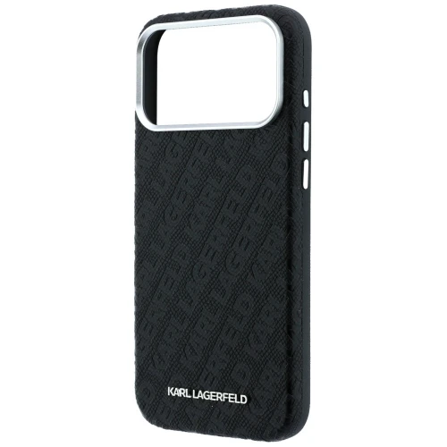 Etui Karl Lagerfeld Grained Allover Logo Metal Elongated do iPhone 18 Pro Max / 17 Pro Max do MagSafe, czarne