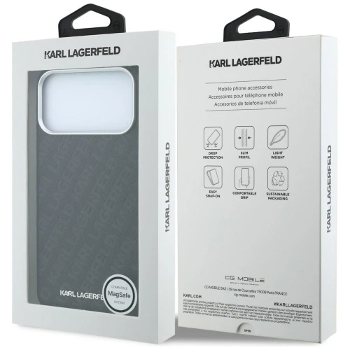 Etui Karl Lagerfeld Grained Allover Logo Metal Elongated do iPhone 18 Pro Max / 17 Pro Max do MagSafe, czarne